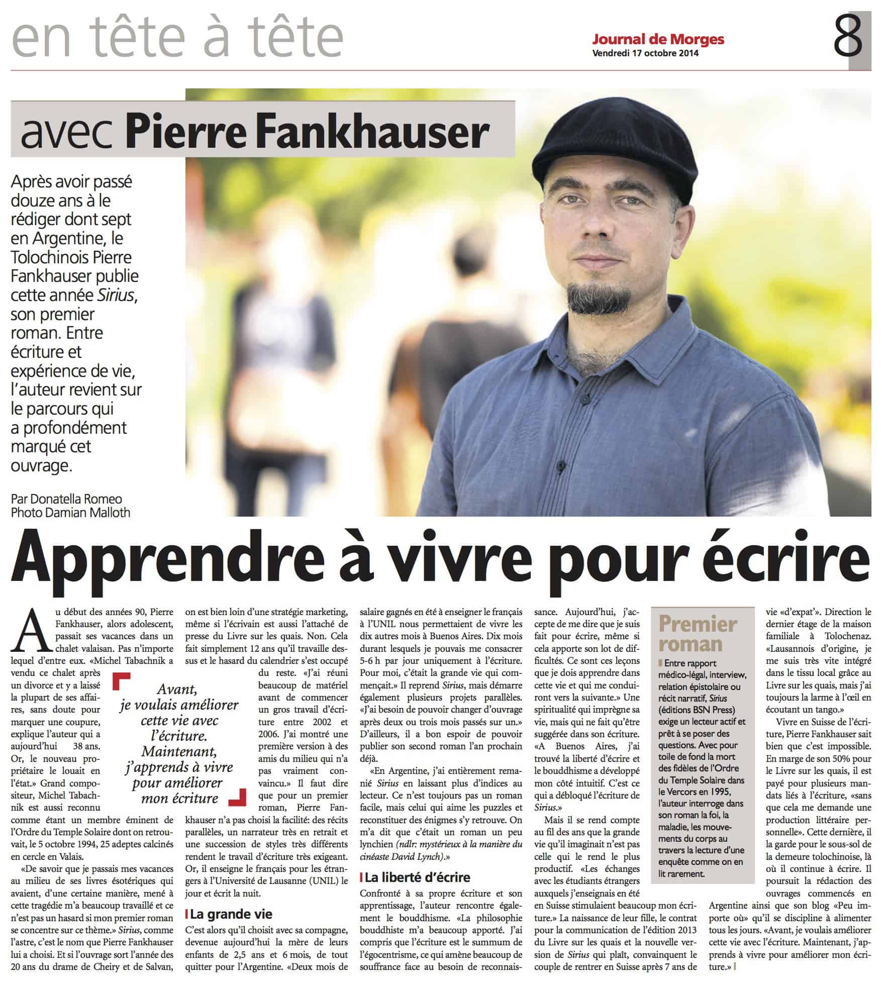 En tête à tête avec Pierre Fankhauser dans le Journal de A
